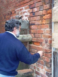 Max repairs the stable wall